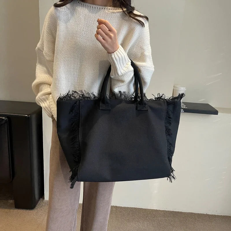 Sac cabas de plage femme en toile, poche zippée, 46 x 28 cm
