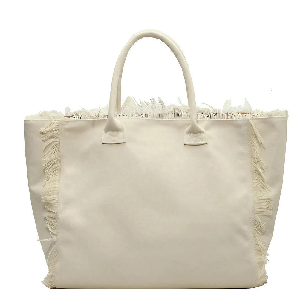 Sac cabas de plage femme en toile, poche zippée, 46 x 28 cm, beige
