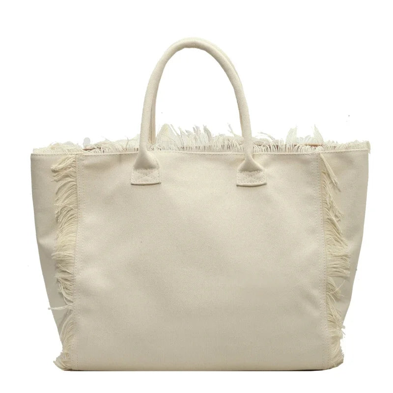 Sac cabas de plage femme en toile, poche zippée, 46 x 28 cm, beige
