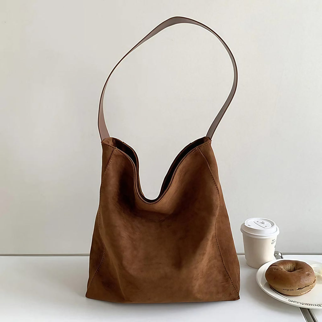 Sac cabas femme en faux daim, format A4, trois coloris, marron