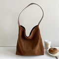 Sac cabas femme en faux daim, format A4, trois coloris, marron