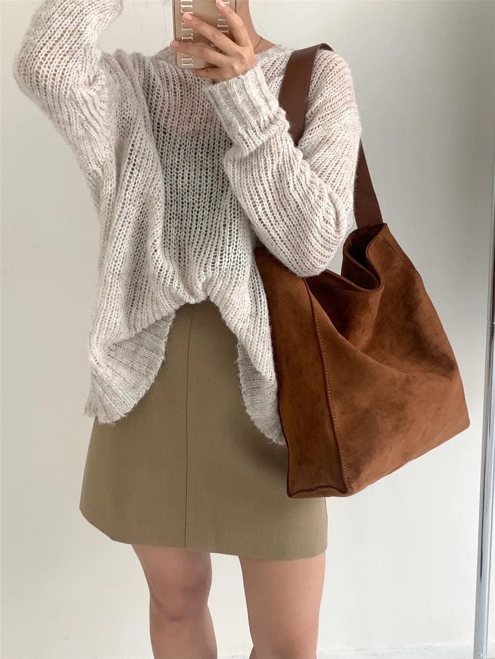 Sac cabas femme en faux daim, format A4, trois coloris