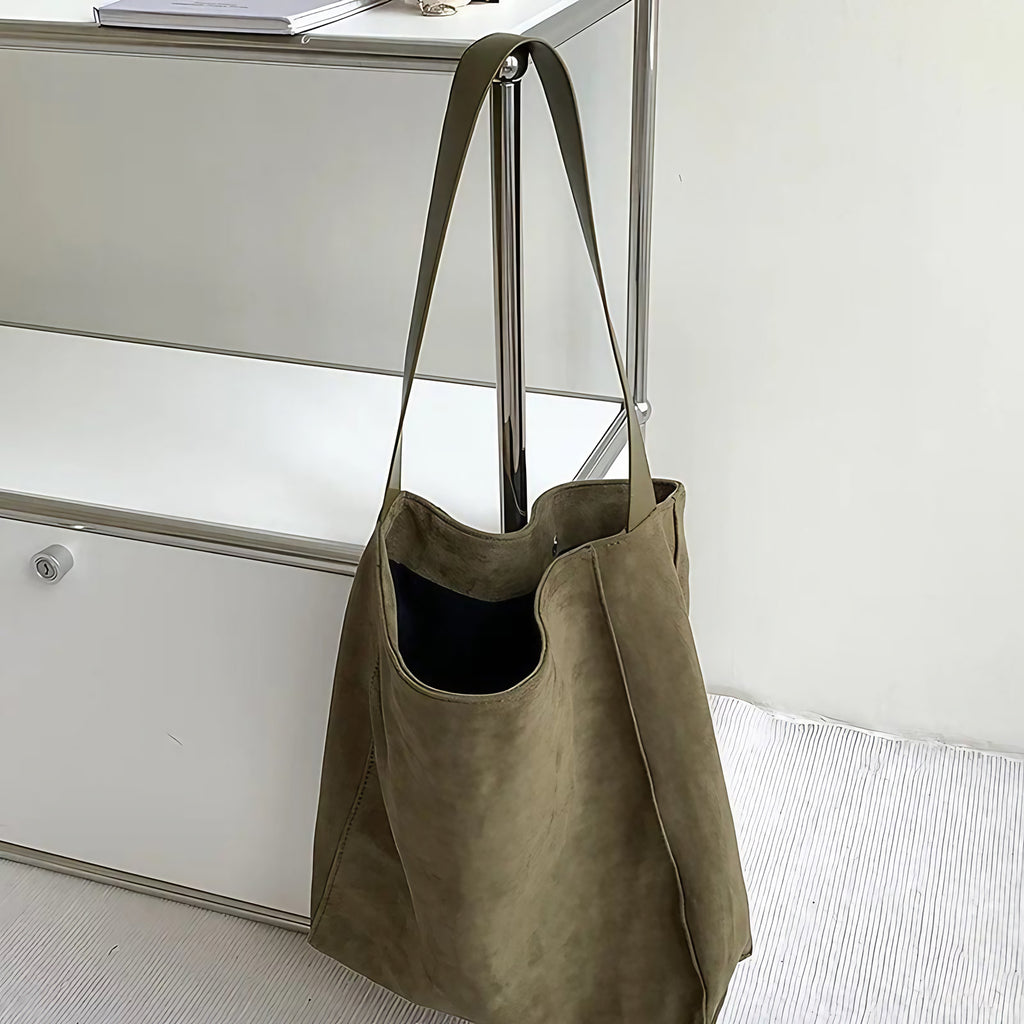 Sac cabas femme en faux daim, format A4, trois coloris, vert