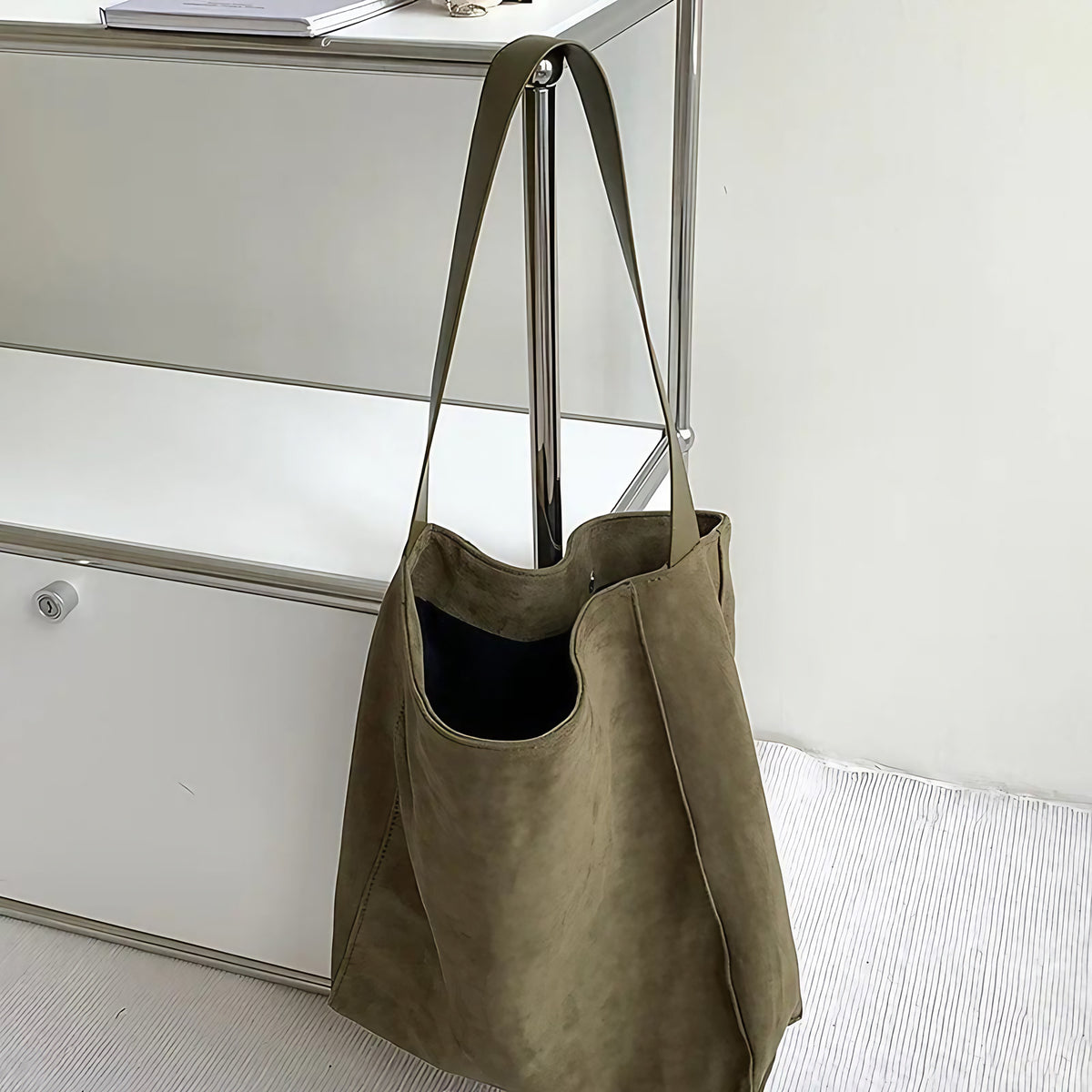 Sac cabas femme en faux daim, format A4, trois coloris, vert