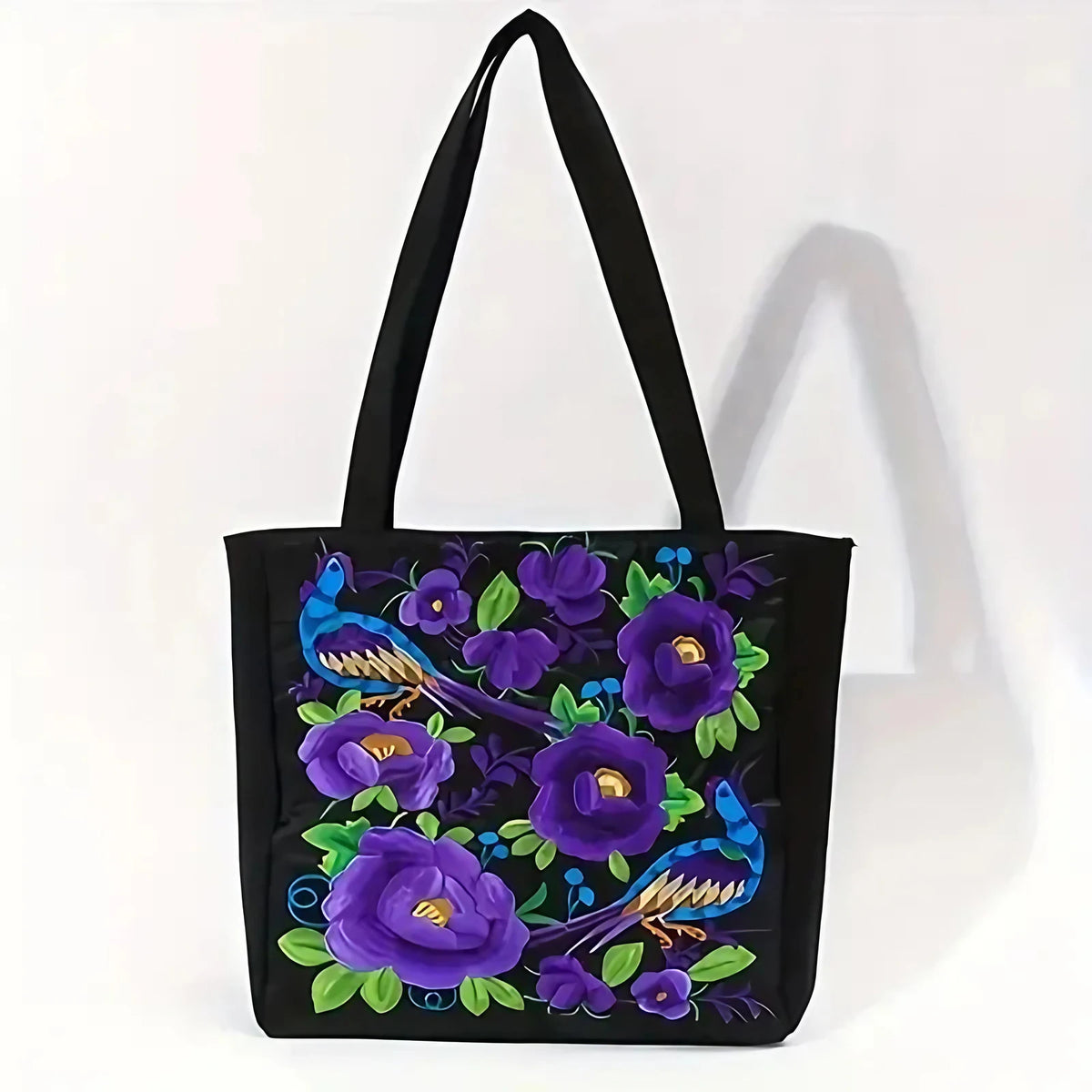 Sac cabas en toile brodé de fleurs et d'oiseaux, neuf motifs