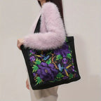 Sac cabas en toile brodé de fleurs et d'oiseaux, neuf motifs
