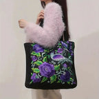 Sac cabas en toile brodé de fleurs et d'oiseaux, neuf motifs