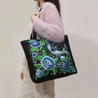 Sac cabas en toile brodé de fleurs et d'oiseaux, neuf motifs