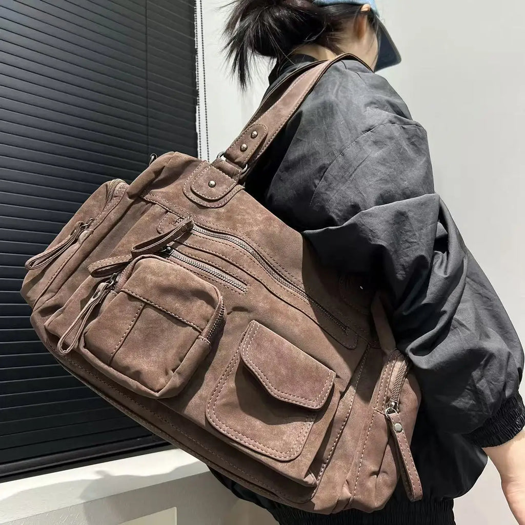 Sac cabas femme en similicuir effet daim, marron