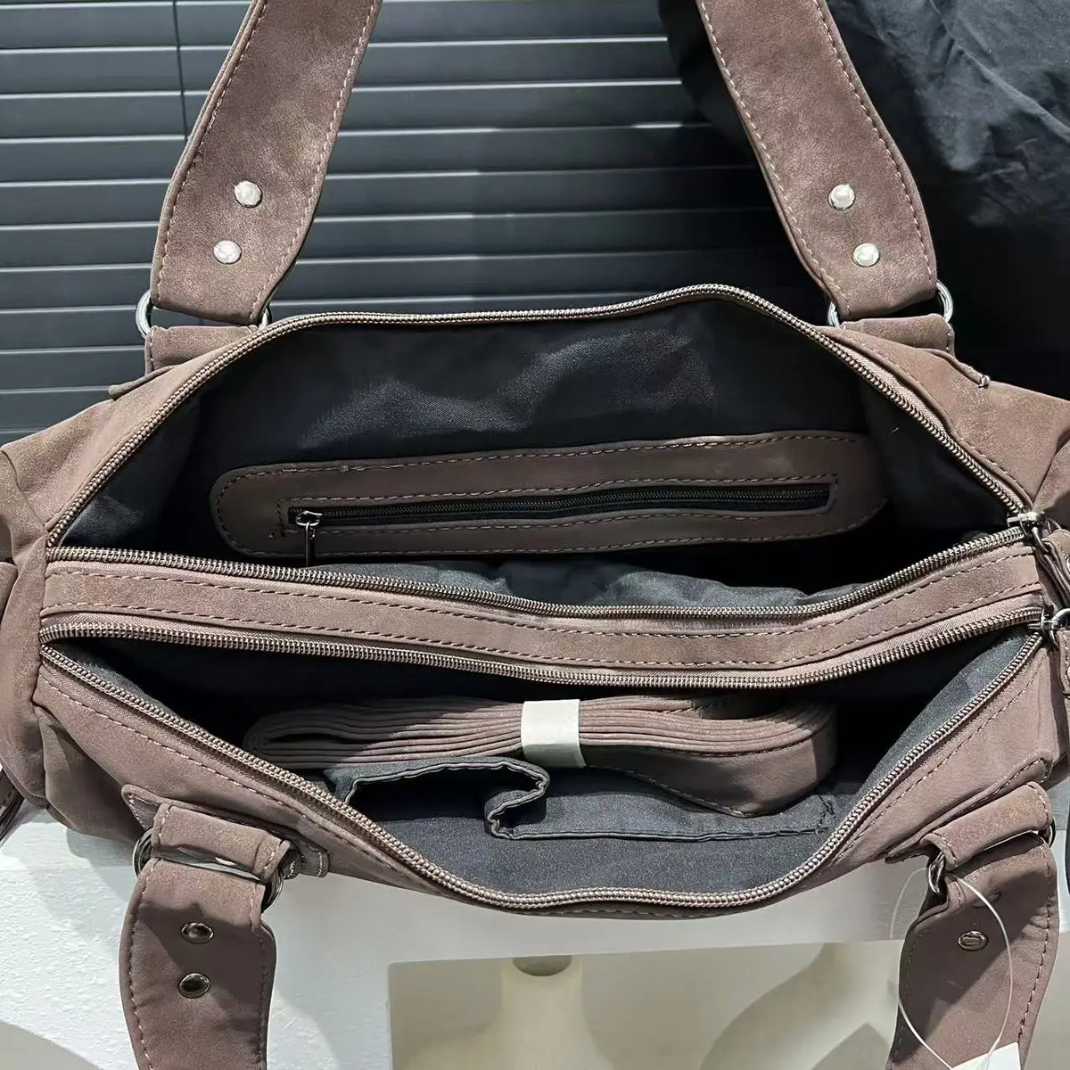 Sac cabas femme en similicuir effet daim, marron