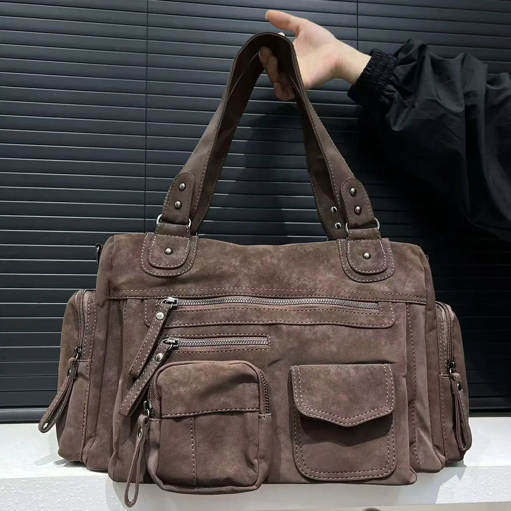 Sac cabas femme en similicuir effet daim, marron