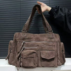 Sac cabas femme en similicuir effet daim, marron
