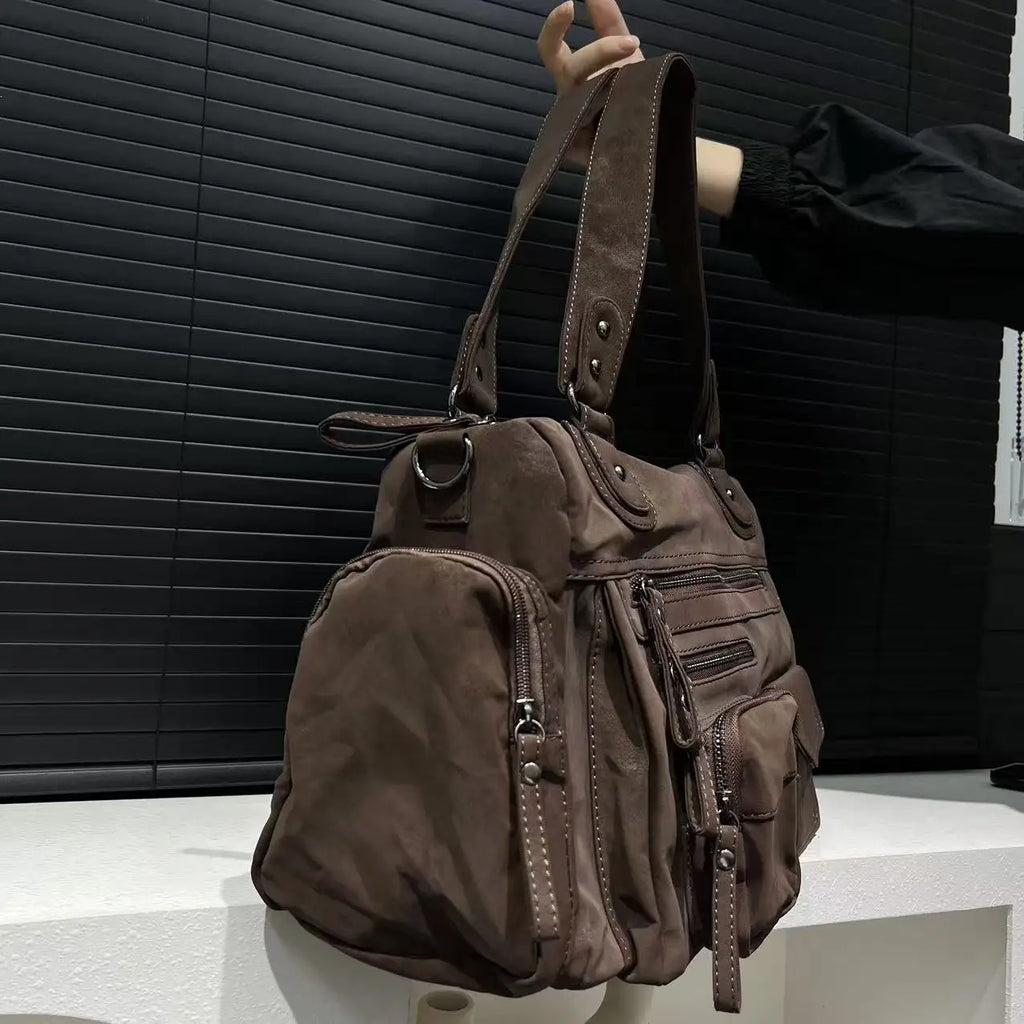 Sac cabas femme en similicuir effet daim, marron