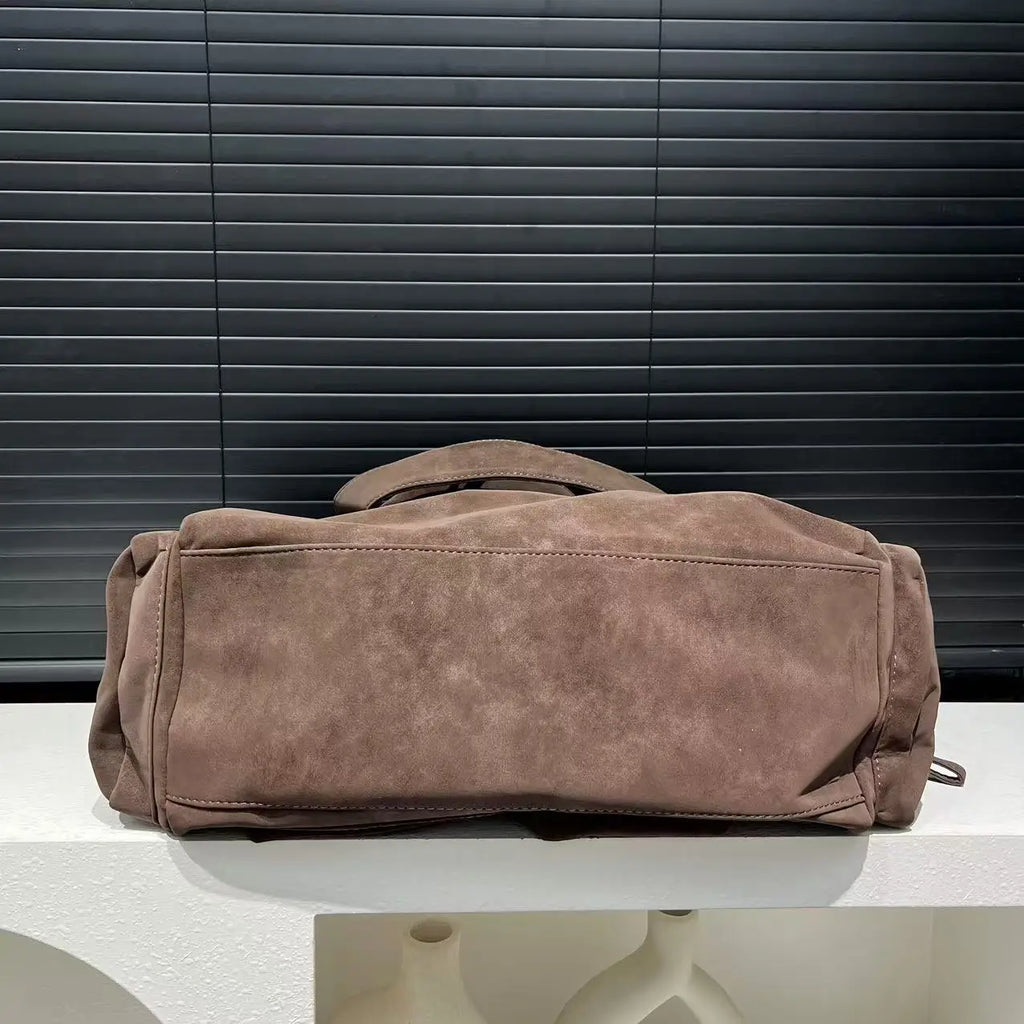 Sac cabas femme en similicuir effet daim, marron
