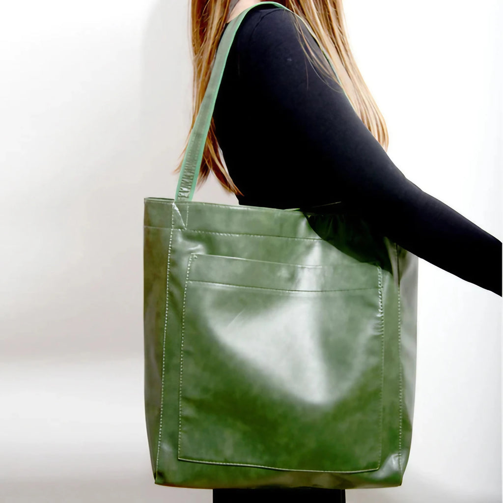 Sac cabas femme en similicuir effet ciré, fermeture aimantée