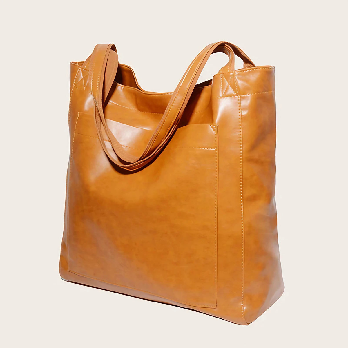 Sac cabas femme en similicuir effet ciré, fermeture aimantée, jaune