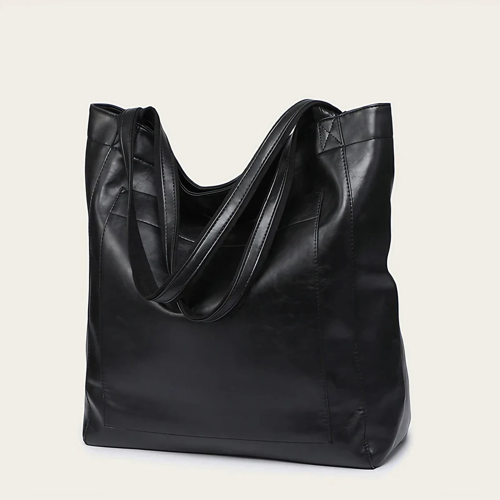 Sac cabas femme en similicuir effet ciré, fermeture aimantée, noir