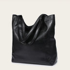 Sac cabas femme en similicuir effet ciré, fermeture aimantée, noir