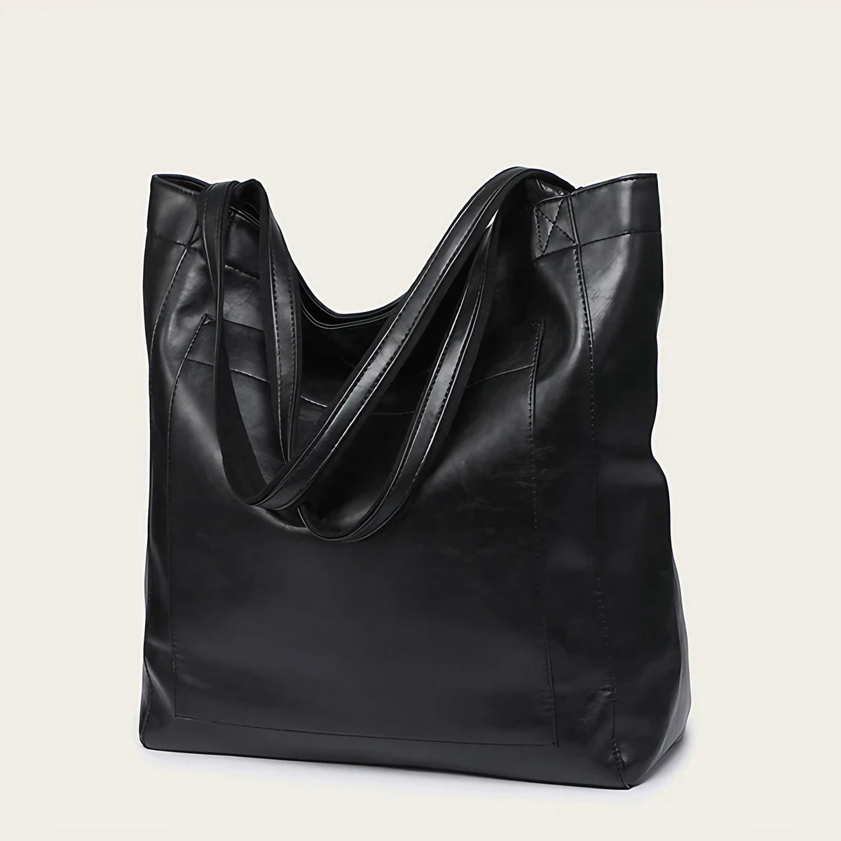 Sac cabas femme en similicuir effet ciré, fermeture aimantée, noir