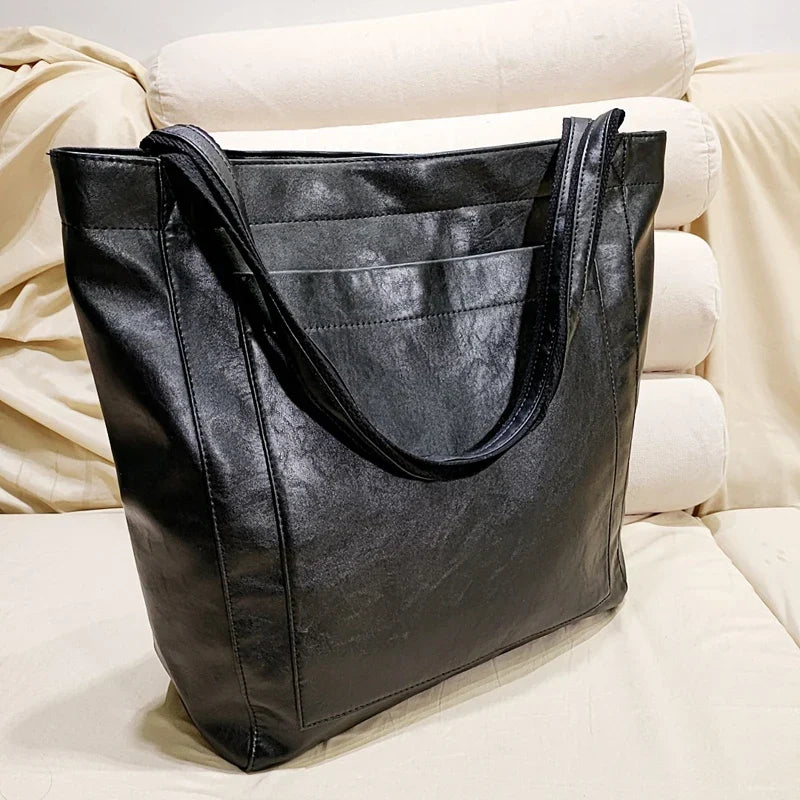 Sac cabas femme en similicuir effet ciré, fermeture aimantée