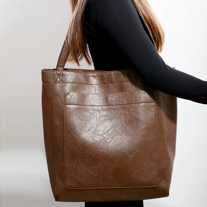 Sac cabas femme en similicuir effet ciré, fermeture aimantée