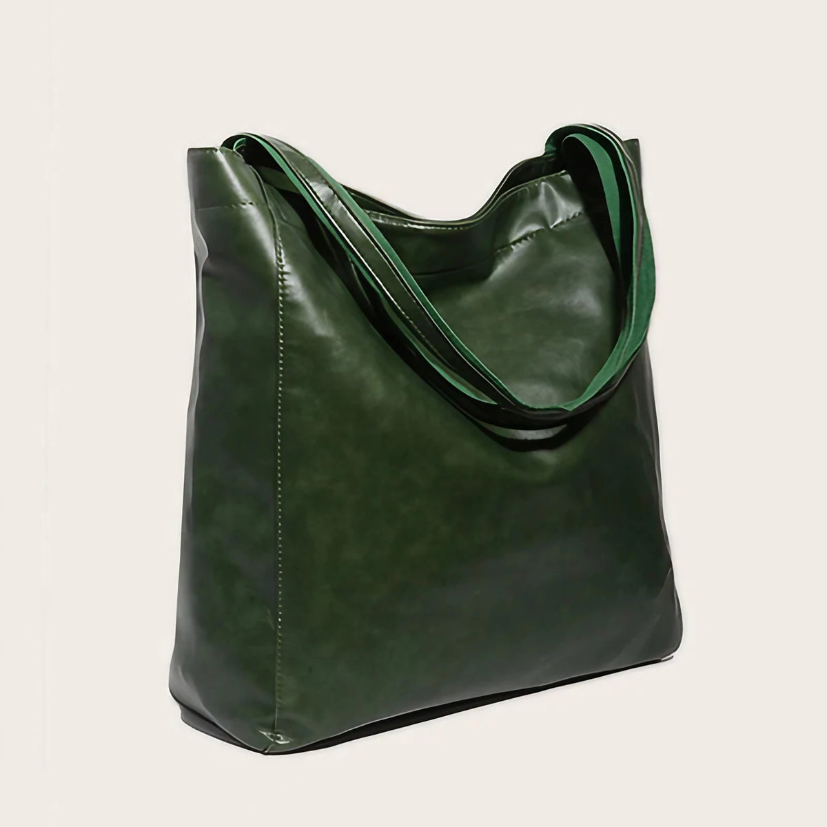 Sac cabas femme en similicuir effet ciré, fermeture aimantée, vert