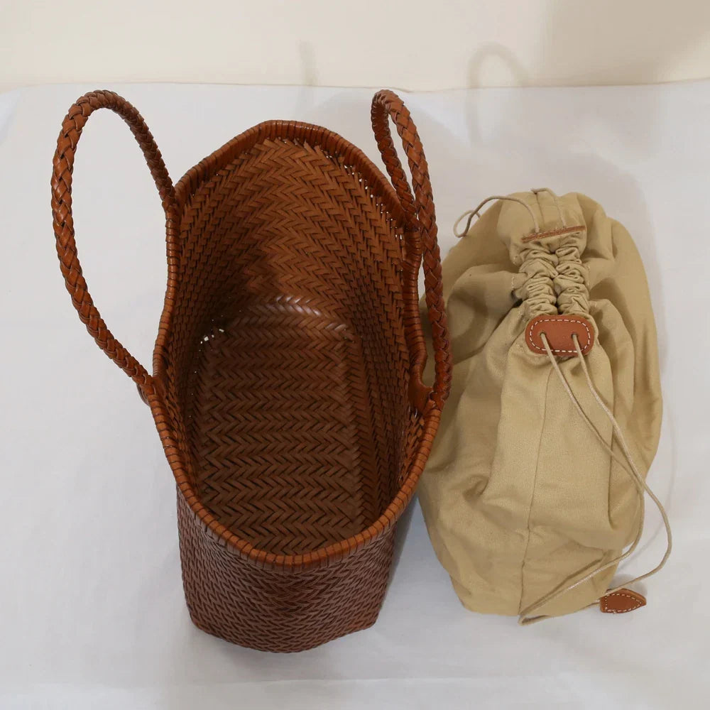 Sac cabas tressé femme porté épaule, pochon intérieur amovible