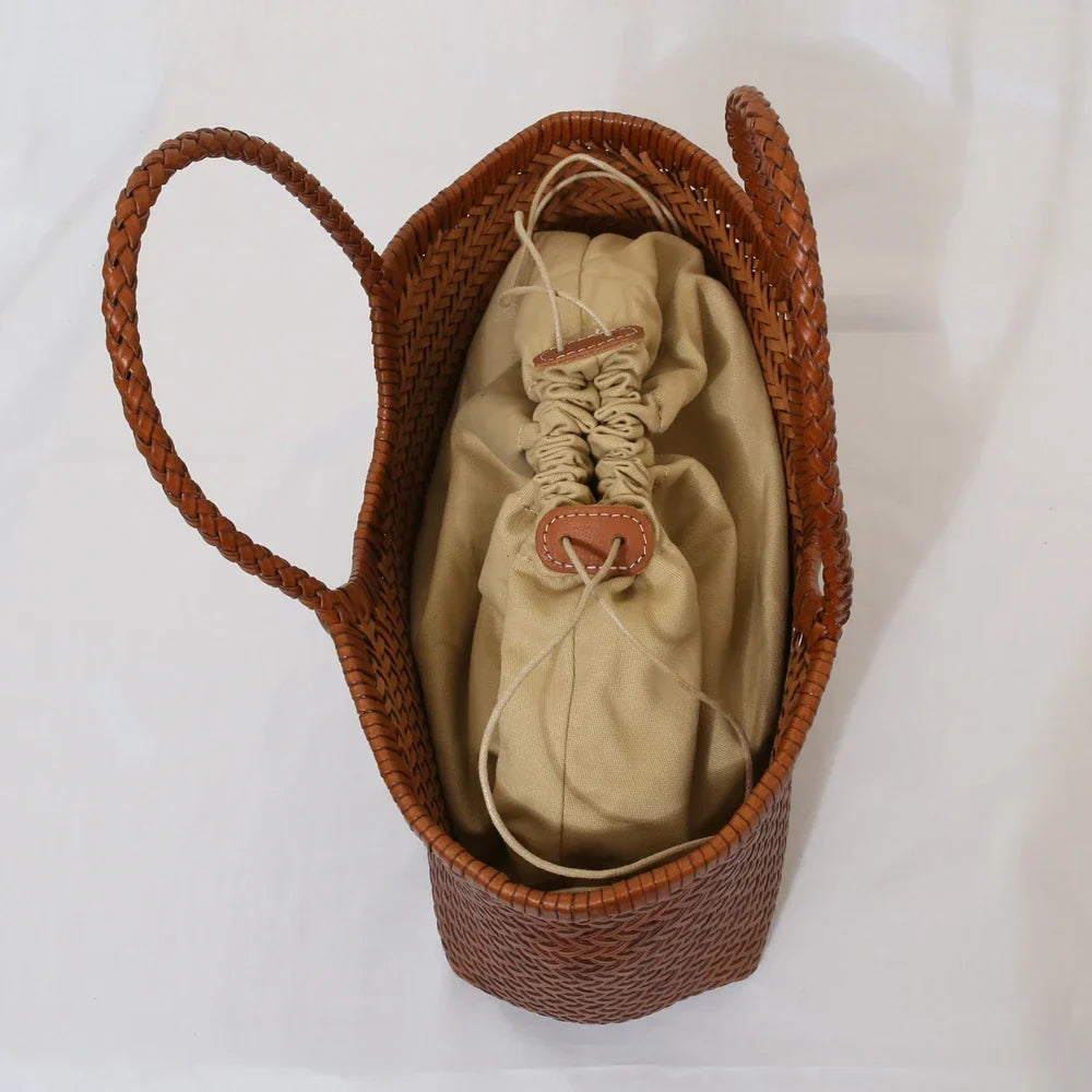 Sac cabas tressé femme porté épaule, pochon intérieur amovible