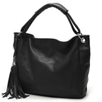 Sac cabas femme en cuir à pompon, ordinateur 15,6 pouces, noir