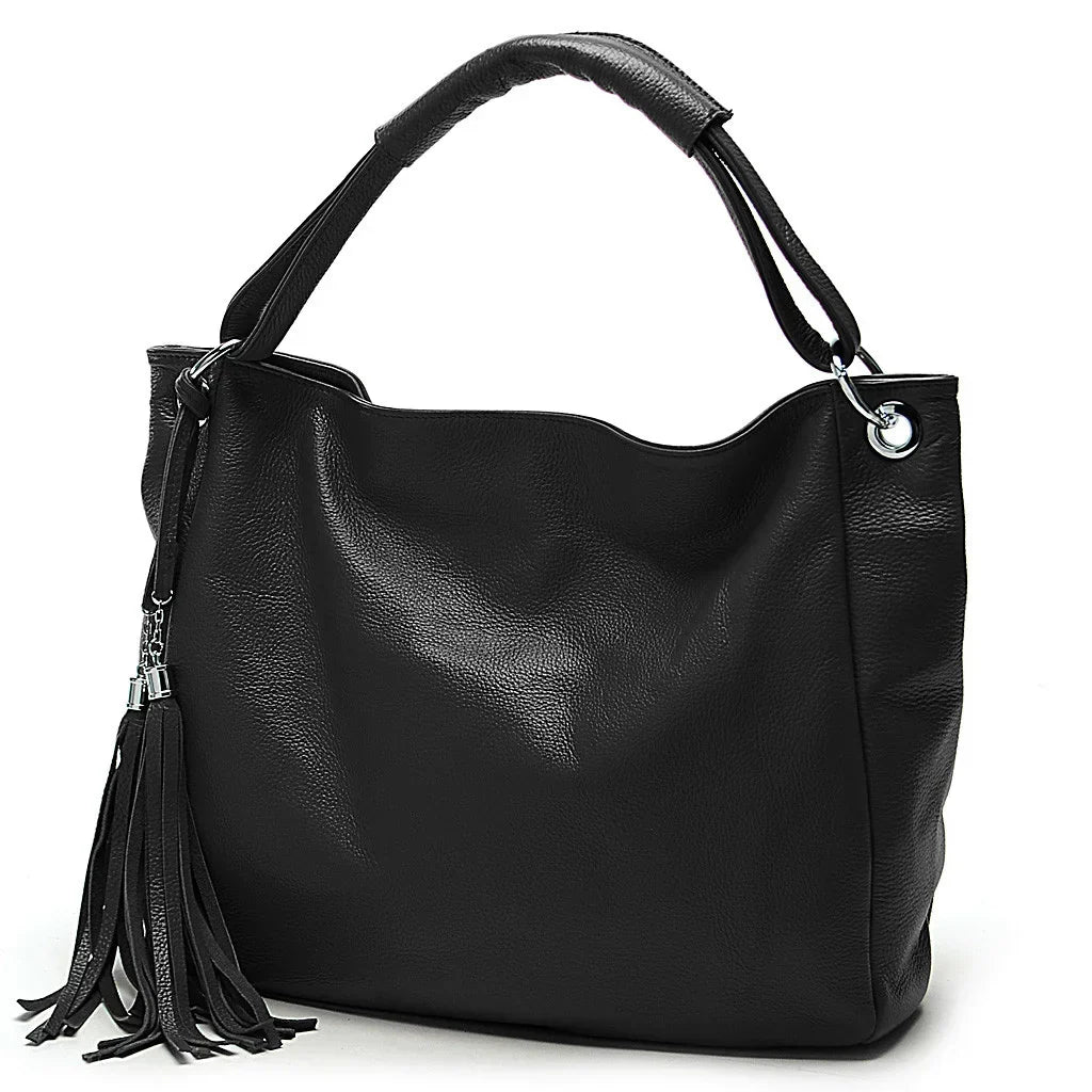 Sac cabas femme en cuir à pompon, ordinateur 15,6 pouces, noir