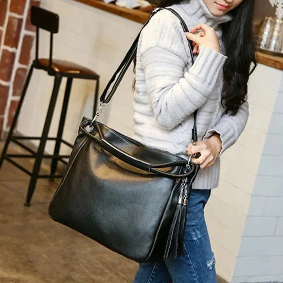 Sac cabas femme en cuir à pompon, ordinateur 15,6 pouces