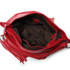 Sac cabas femme en cuir à pompon, ordinateur 15,6 pouces