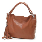 Sac cabas femme en cuir à pompon, ordinateur 15,6 pouces, camel