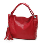 Sac cabas femme en cuir à pompon, ordinateur 15,6 pouces, rouge