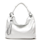 Sac cabas femme en cuir à pompon, ordinateur 15,6 pouces, blanc