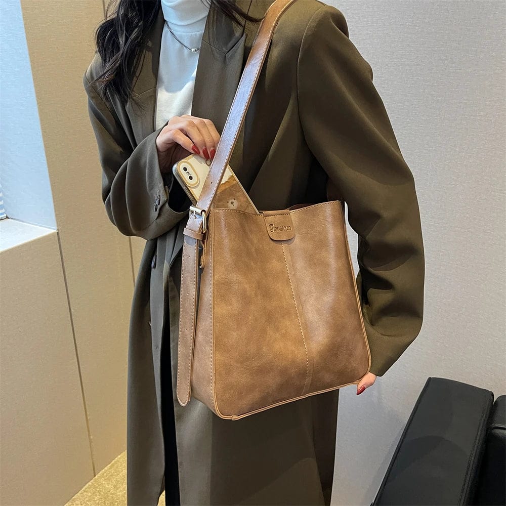 Sac fourre-tout femme en similicuir à bandoulière réglable, 27 cm