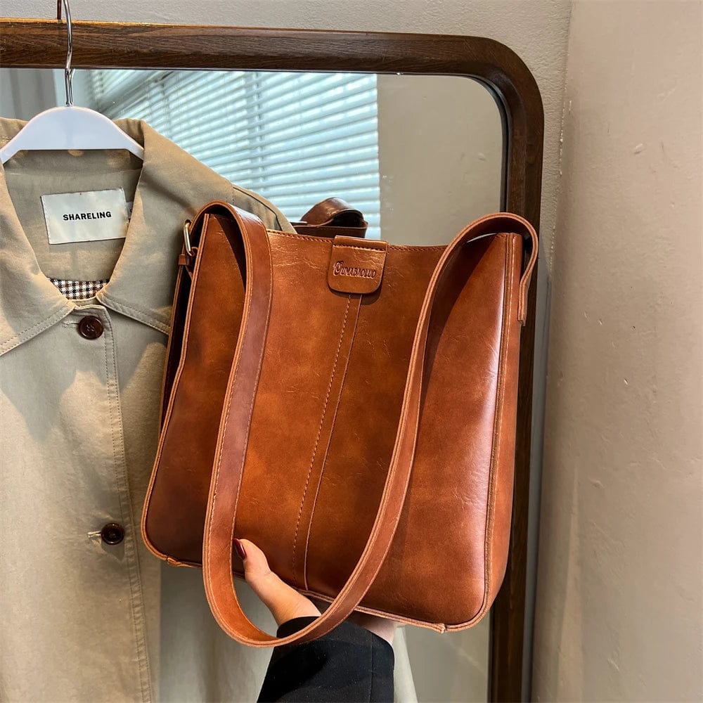 Sac fourre-tout femme en similicuir à bandoulière réglable, 27 cm