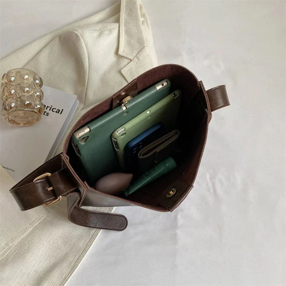 Sac fourre-tout femme en similicuir à bandoulière réglable, 27 cm