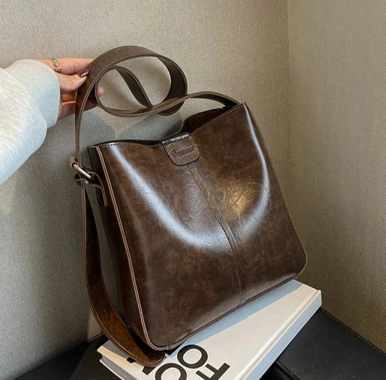 Sac fourre-tout femme en similicuir à bandoulière réglable, 27 cm