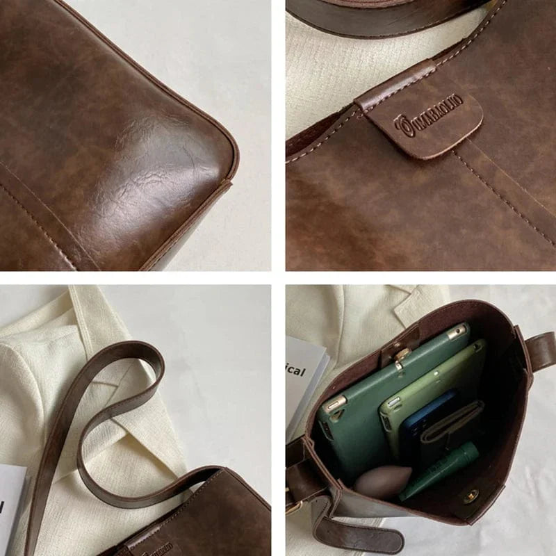 Sac fourre-tout femme en similicuir à bandoulière réglable, 27 cm
