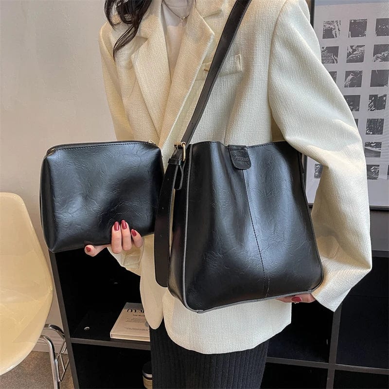 Sac fourre-tout femme en similicuir à bandoulière réglable, 27 cm