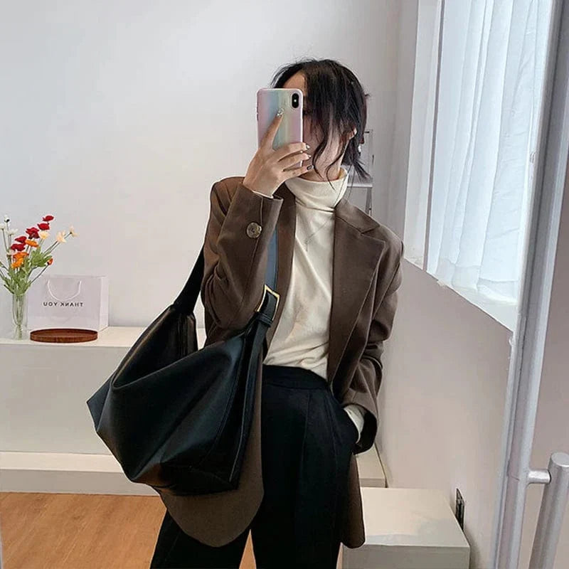 Sac cabas femme en similicuir végan zippé, café ou noir