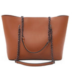 Sac cabas femme en similicuir, bandoulière à chaîne, zippé, marron