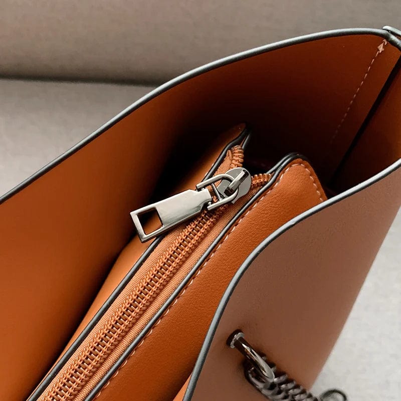 Sac cabas femme en similicuir, bandoulière à chaîne, zippé