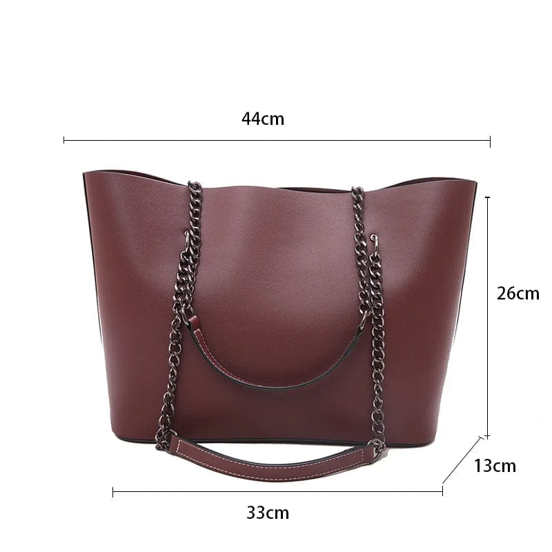 Sac cabas femme en similicuir, bandoulière à chaîne, zippé