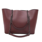 Sac cabas femme en similicuir, bandoulière à chaîne, zippé, rouge foncé