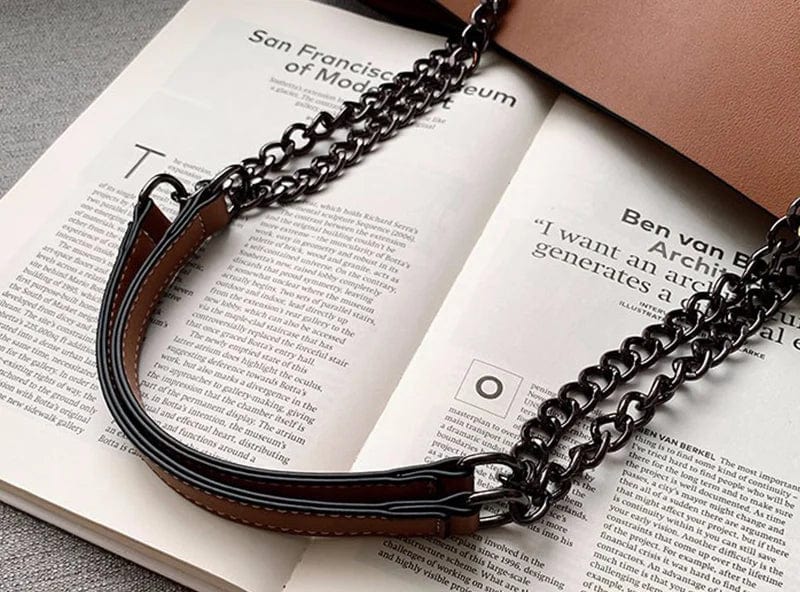 Sac cabas femme en similicuir, bandoulière à chaîne, zippé