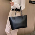 Sac cabas femme en similicuir, bandoulière à chaîne, zippé