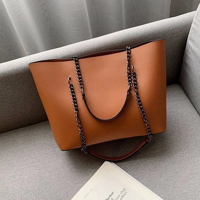 Sac cabas femme en similicuir, bandoulière à chaîne, zippé