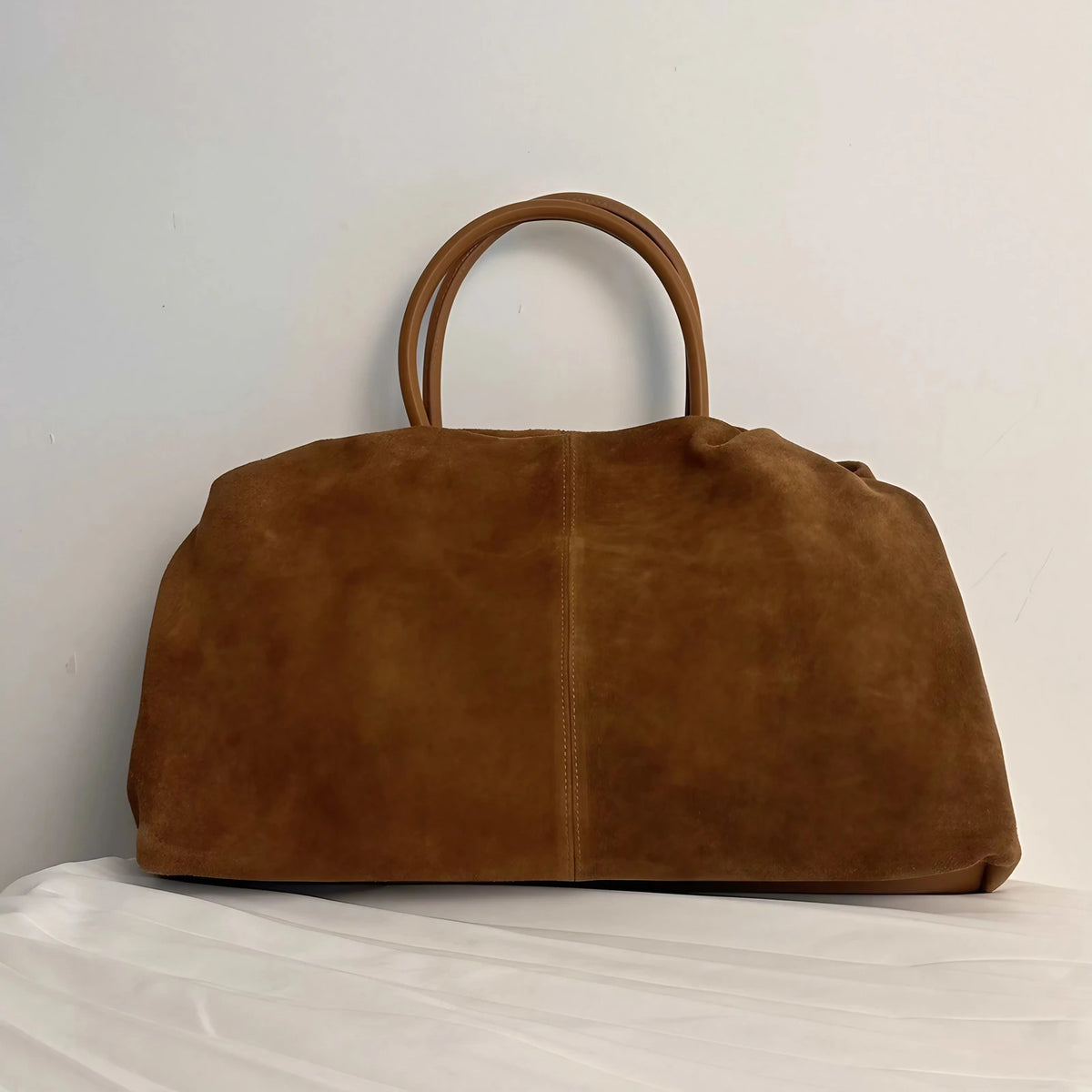 Sac cabas femme en daim à deux compartiments, trois coloris, camel